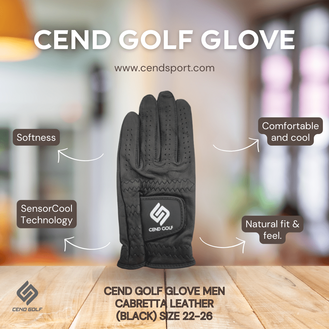 CEND Golf Men's Leather Glove (Cabretta Leather Black)