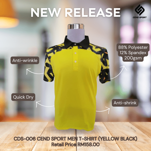 CGS-006 Cend Sport Men T-Shirt Athlete Pro (Yellow Black)